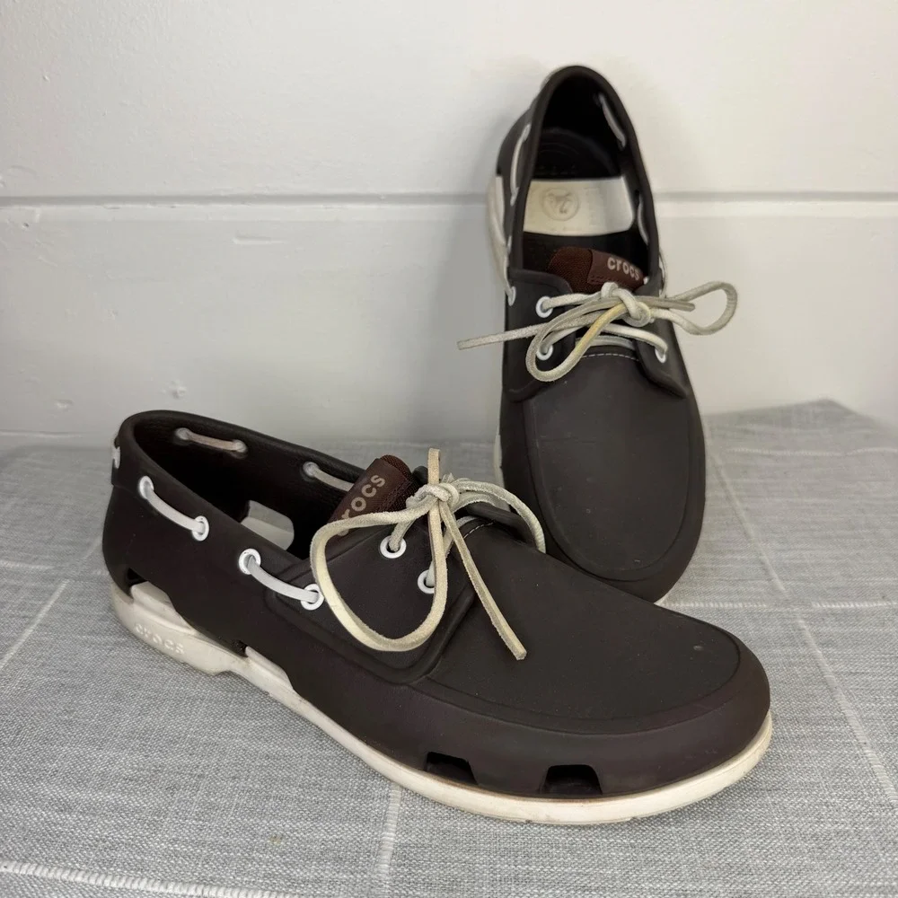 Crocs Harborline Deck Boat Shoes Men's 11 Brown Espresso Lace Up Casual Rare
